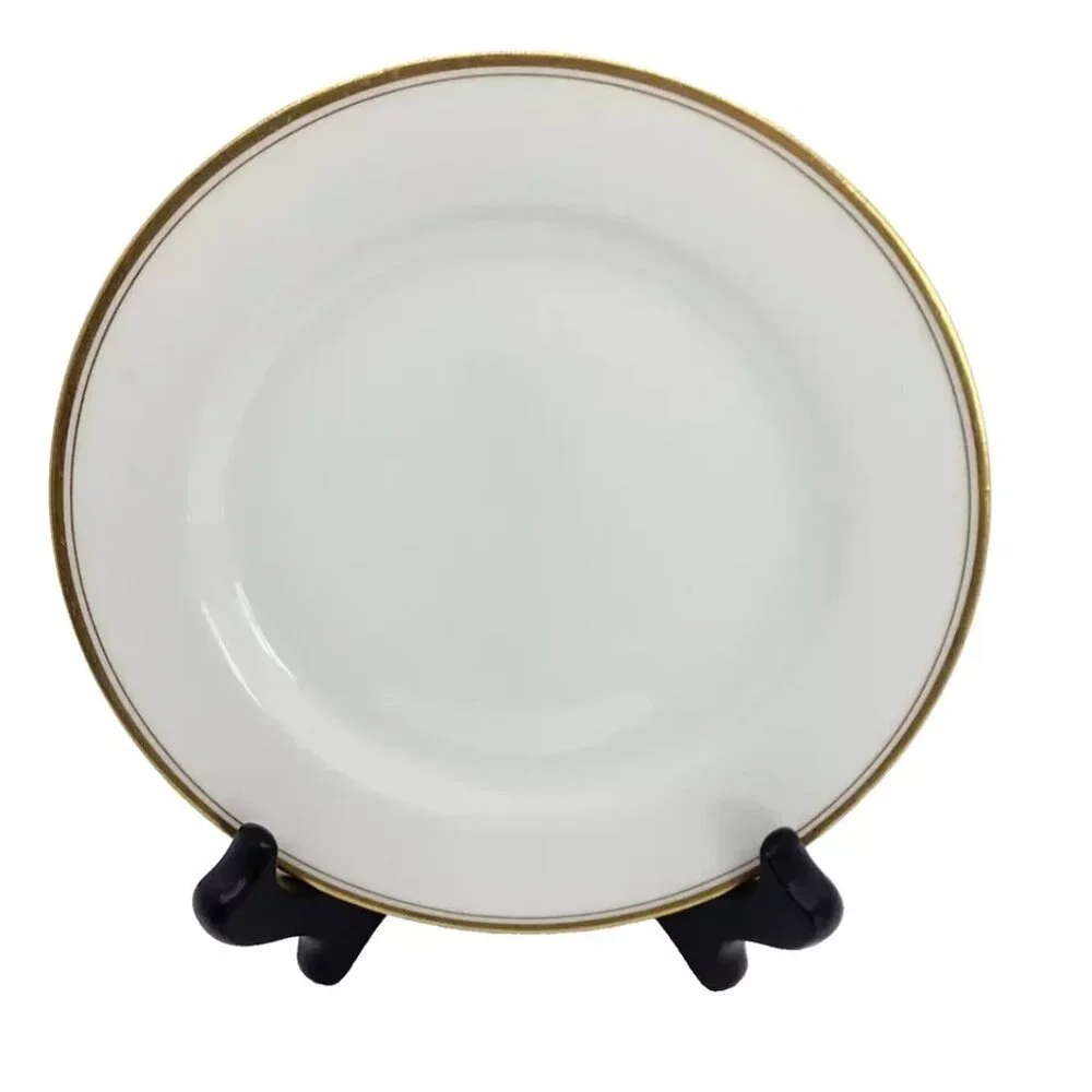 2 Haviland Limoges Bread Butter Plates Coupe H1415 White/Gold Trim & Inner Ring